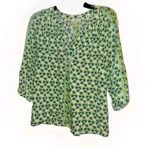 Crown & Ivy Peasant Blouse Top Size M Boho Tropical Resort Ready Travel Vibrant